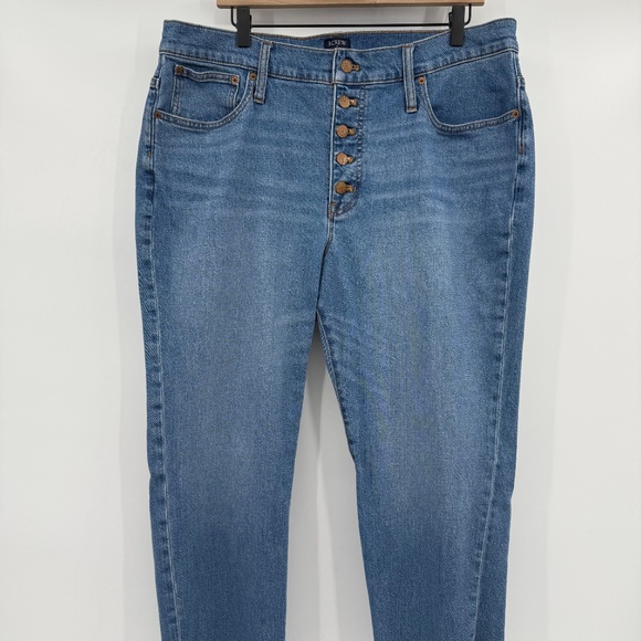 J Crew Jeans Women 34 Blue Essential Straight Button Fly Stretch Mid Rise Denim - Picture 2 of 11